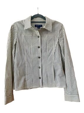 Jones New York Seersucker Stripe Shirt Jacket Shacket Cotton Small Preppy